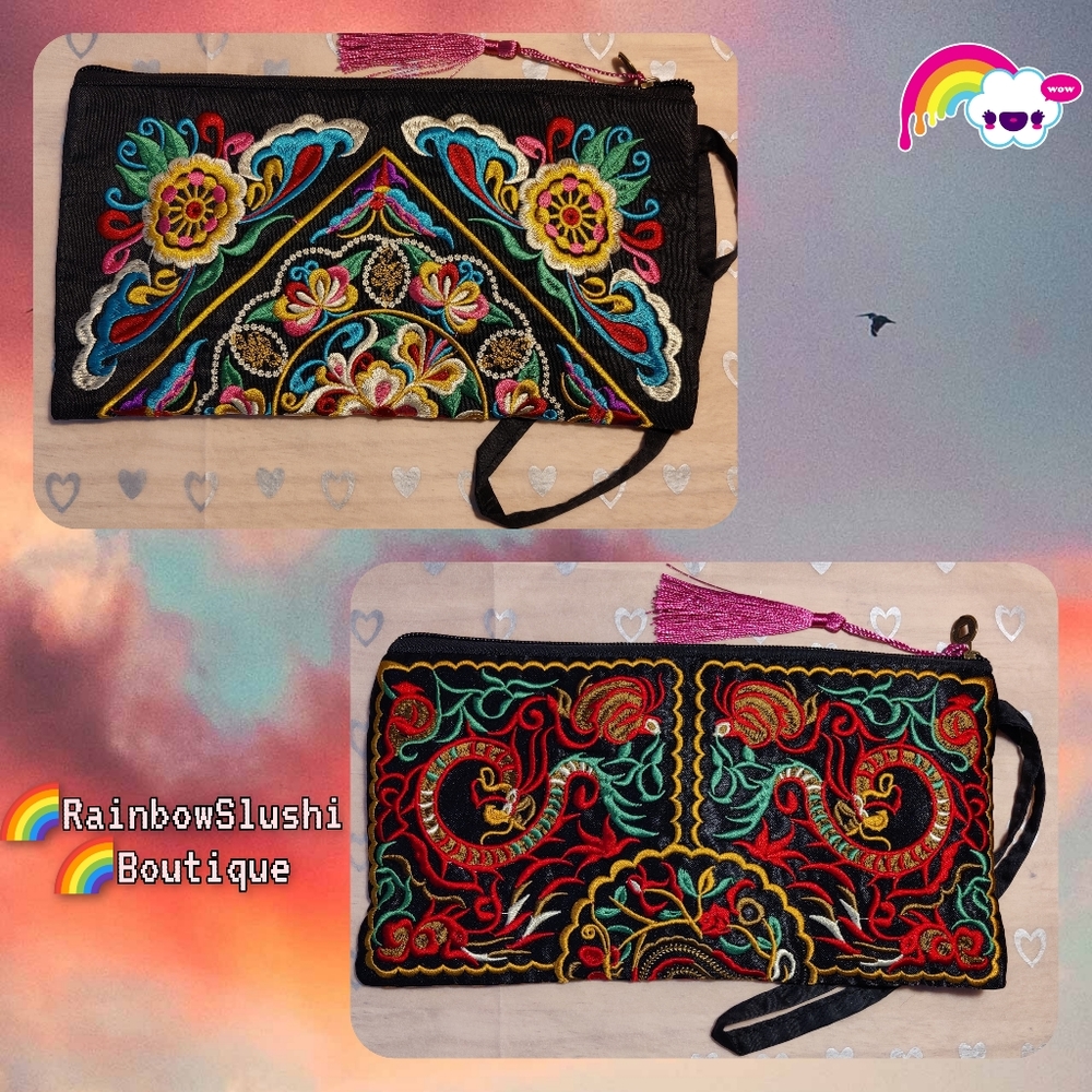 🌈Boho/Oriental Embroidered Large Wristlet Wallet